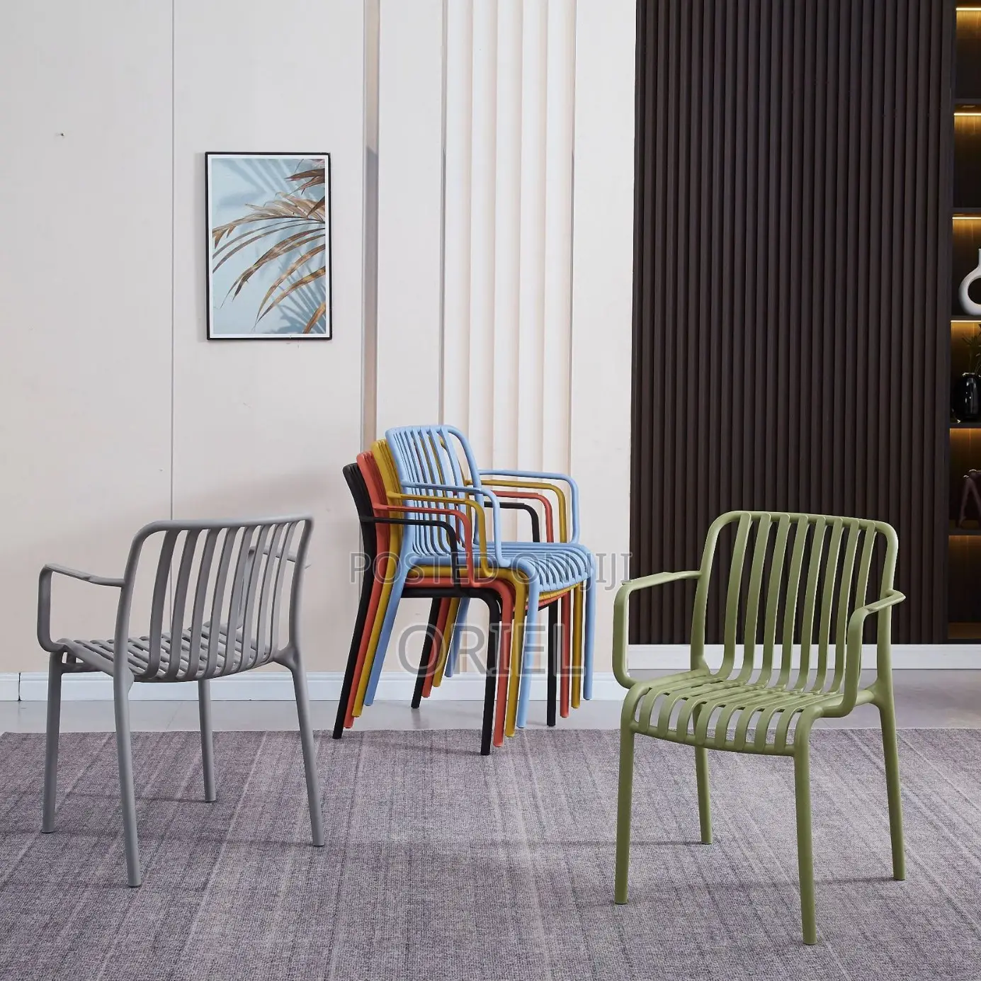 Outdoor Chair : Stackable Striped Outdoor Plastic Dining Chair