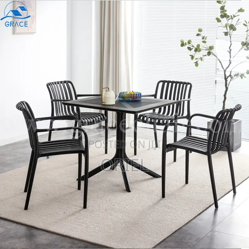 Outdoor Chair : Stackable Striped Outdoor Plastic Dining Chair