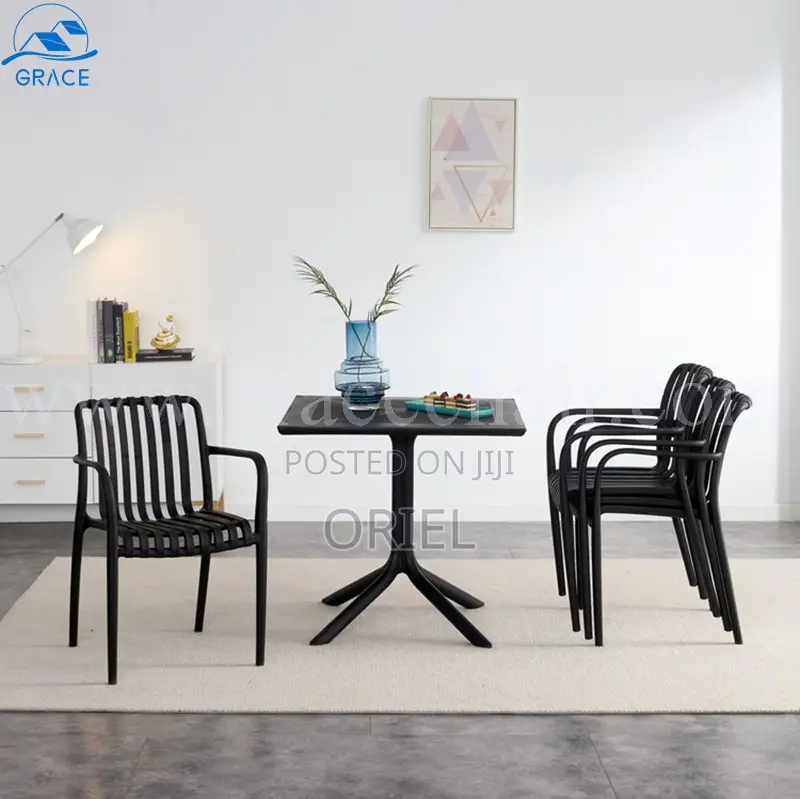 Outdoor Chair : Stackable Striped Outdoor Plastic Dining Chair