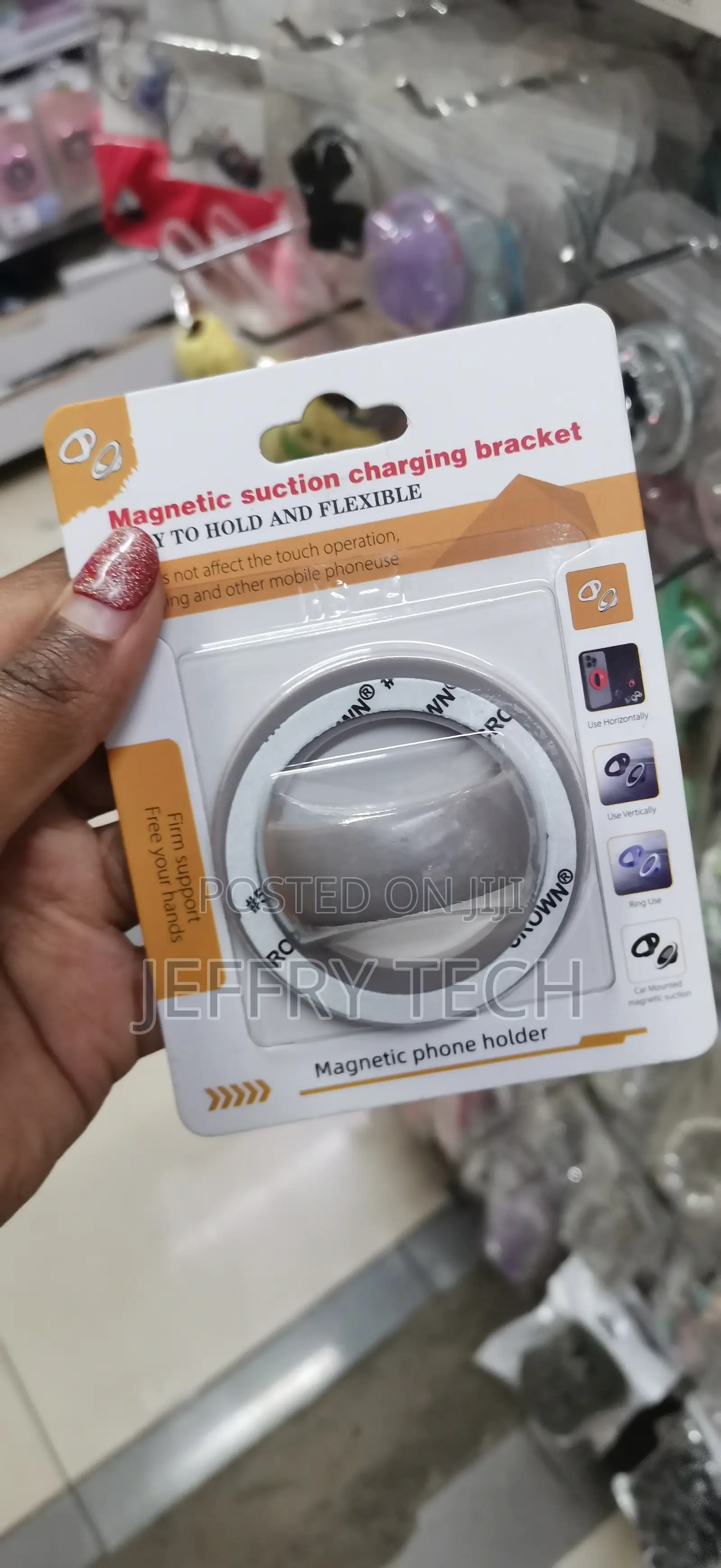 Hunho Silicone Magnetic Phone Grip - Finger Loop Design Ring -Gray