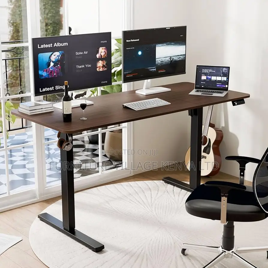 Brown Adjustable Electric Desk With Memory Slots