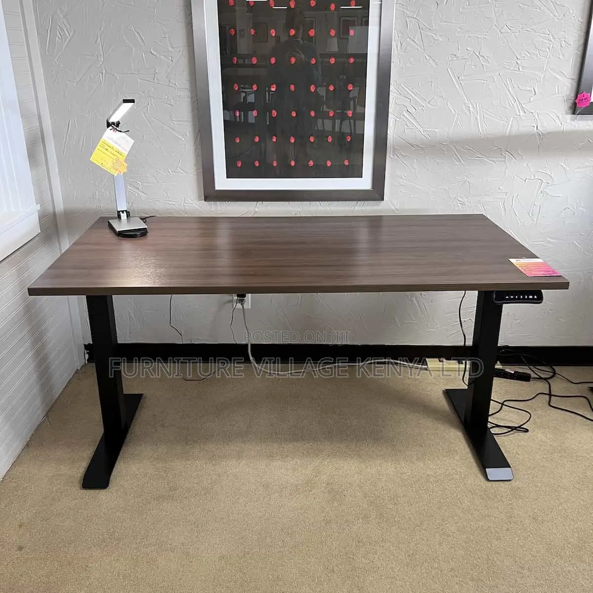 Brown Adjustable Electric Desk With Memory Slots