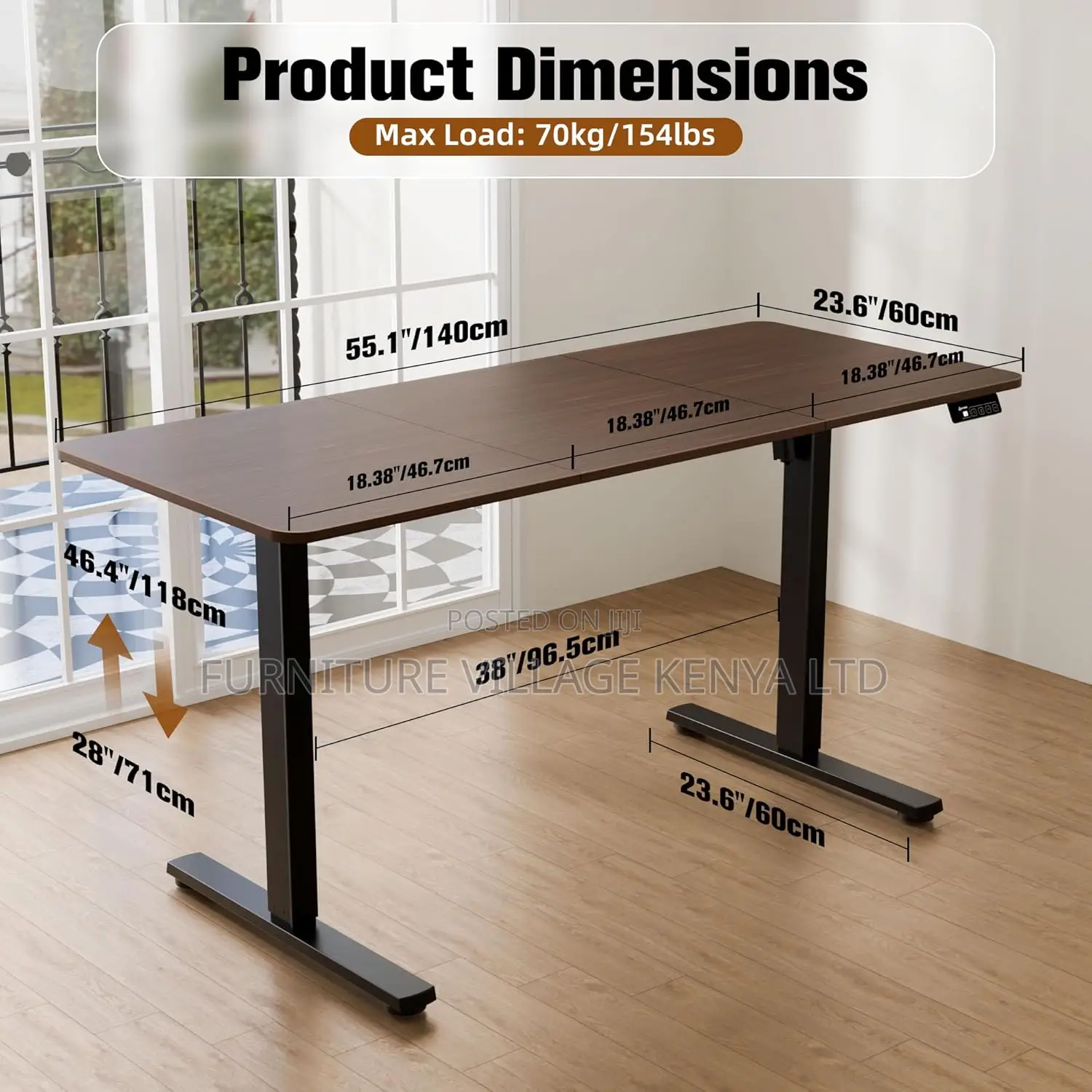 Brown Adjustable Electric Desk With Memory Slots