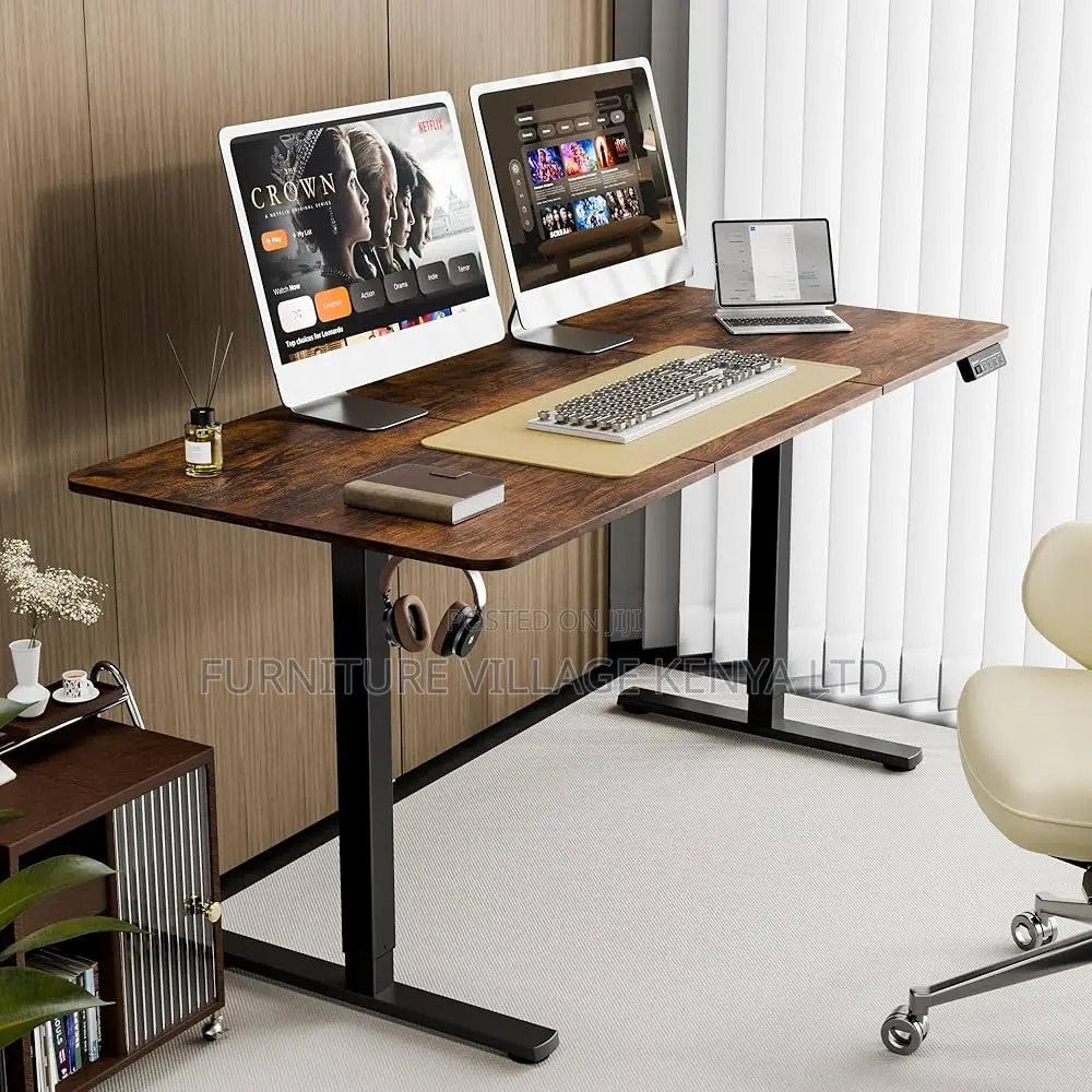 Brown Adjustable Electric Desk With Memory Slots