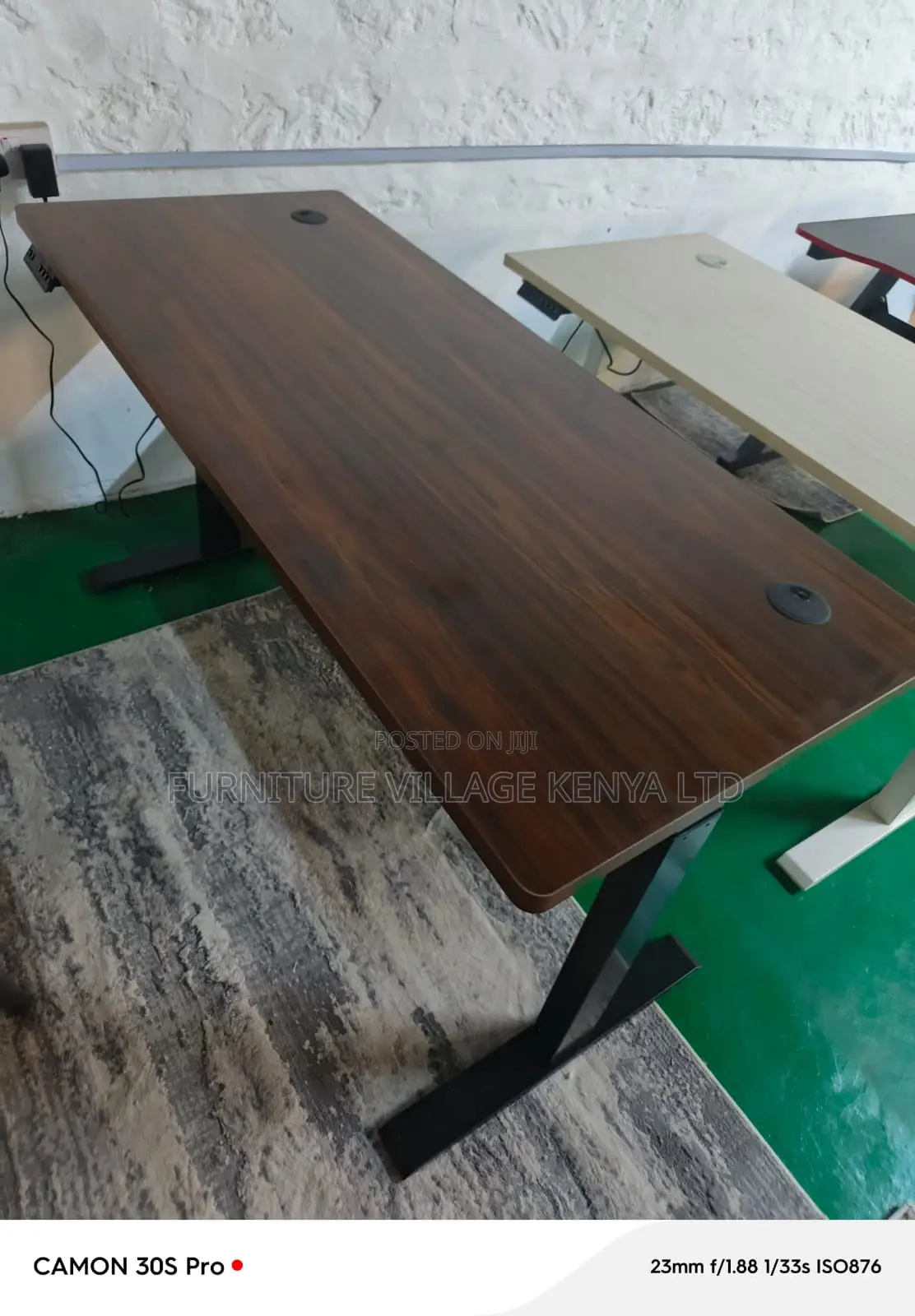 Brown Adjustable Electric Desk With Memory Slots