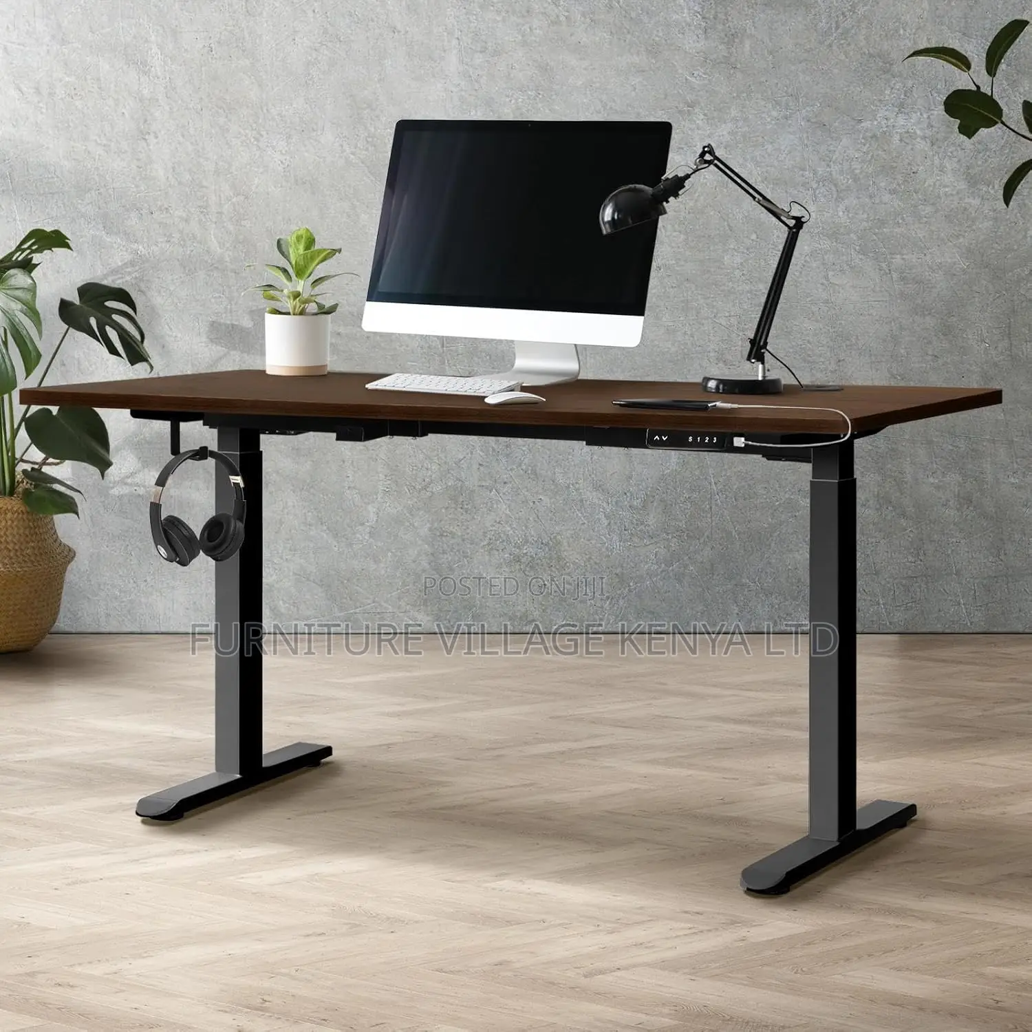 Brown Adjustable Electric Desk With Memory Slots