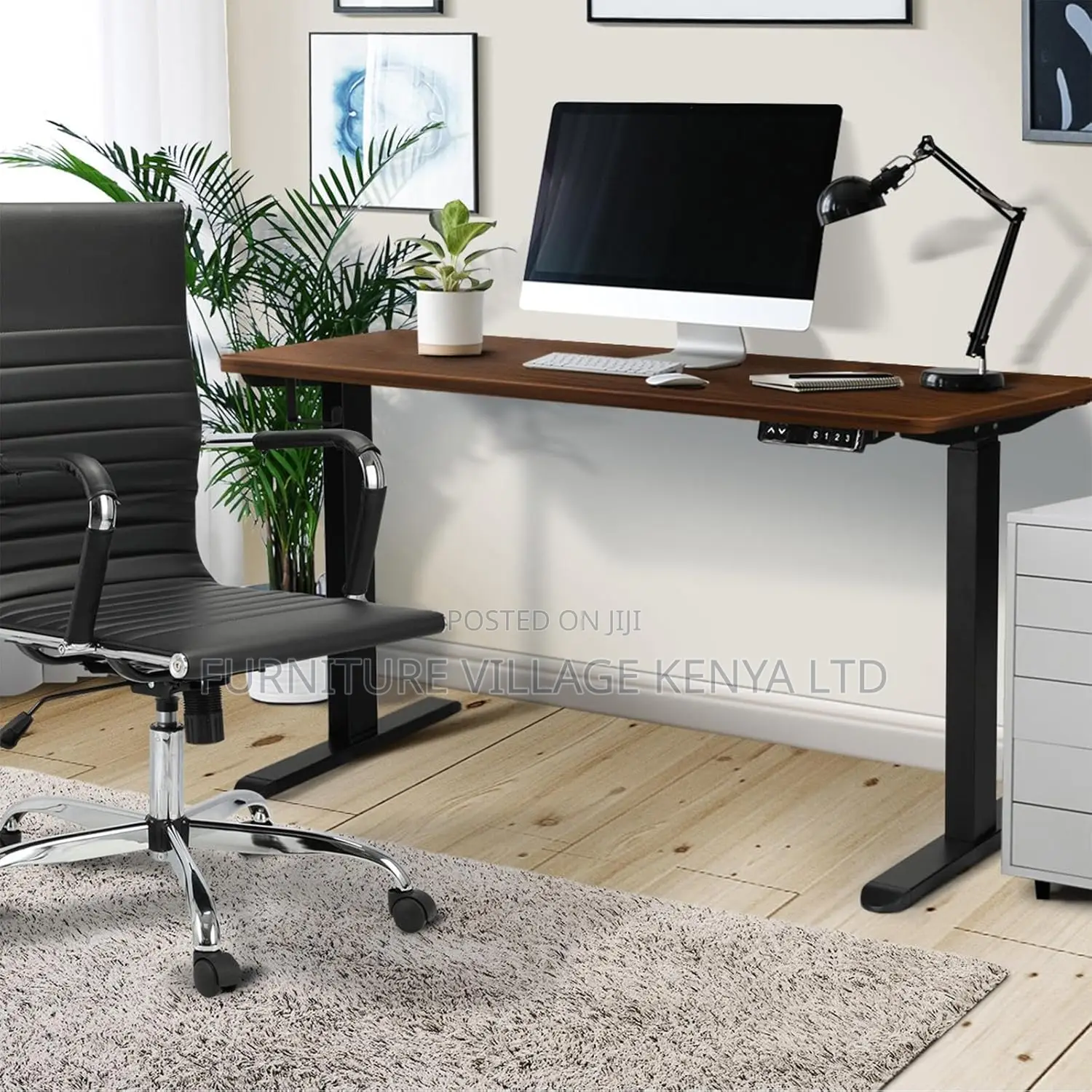 Brown Adjustable Electric Desk With Memory Slots