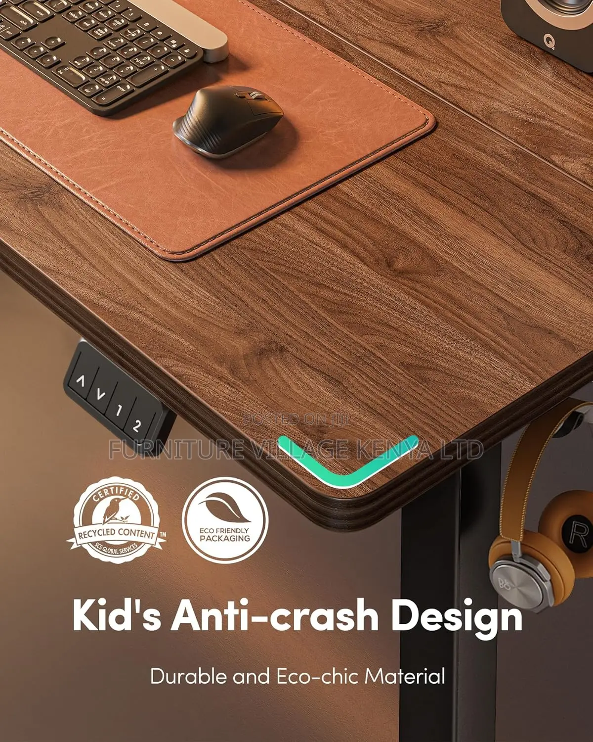 Brown Adjustable Electric Desk With Memory Slots