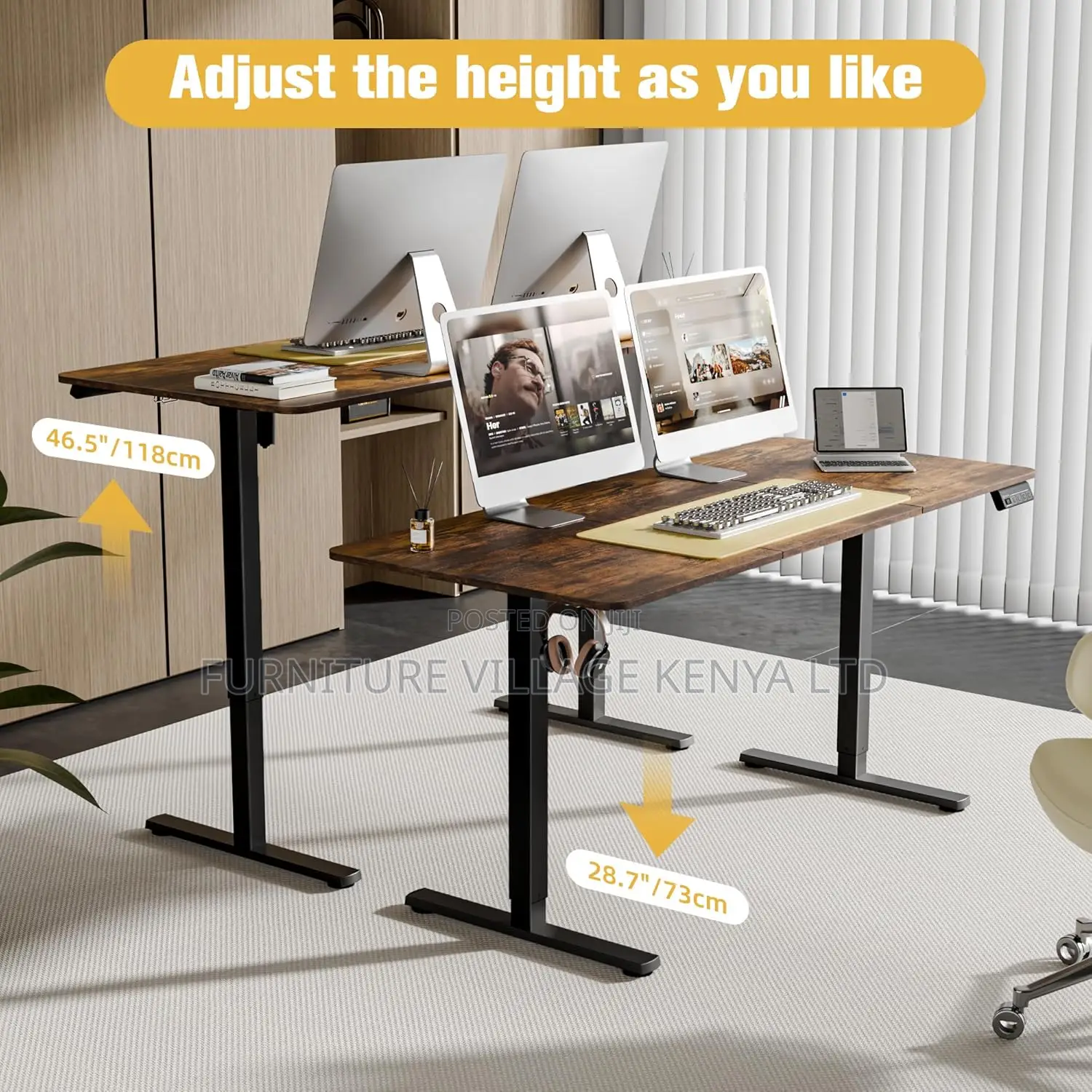 Brown Adjustable Electric Desk With Memory Slots