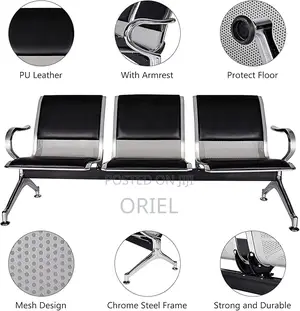 Office Waiting Bench : 3-Seater Office Reception Bench