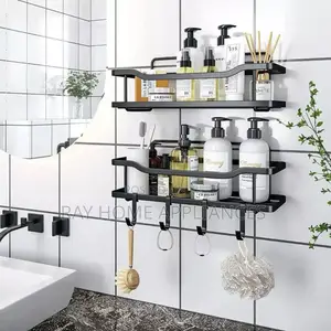 Mystozer Black Shower Caddy With Removable 4 Hooks Adhesive Organizer