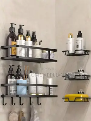 Mystozer Black Shower Caddy With Removable 4 Hooks Adhesive Organizer