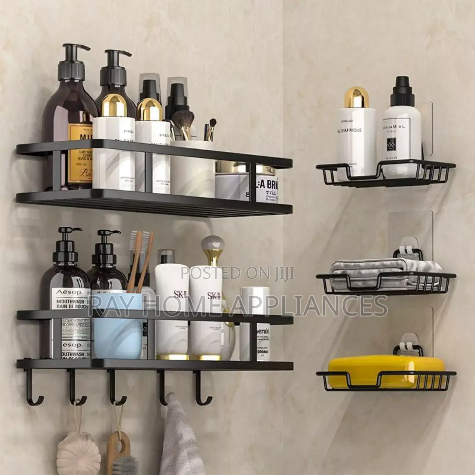 Mystozer Black Shower Caddy With Removable 4 Hooks Adhesive Organizer