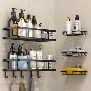 Mystozer Black Shower Caddy With Removable 4 Hooks Adhesive Organizer