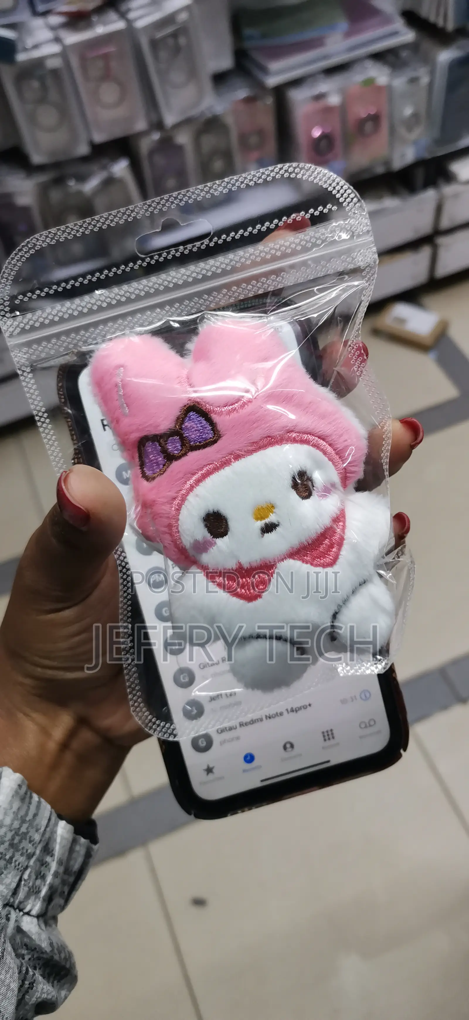 Teddy Bear Mobile Cell Phone Charm Pendant -Pink/ White