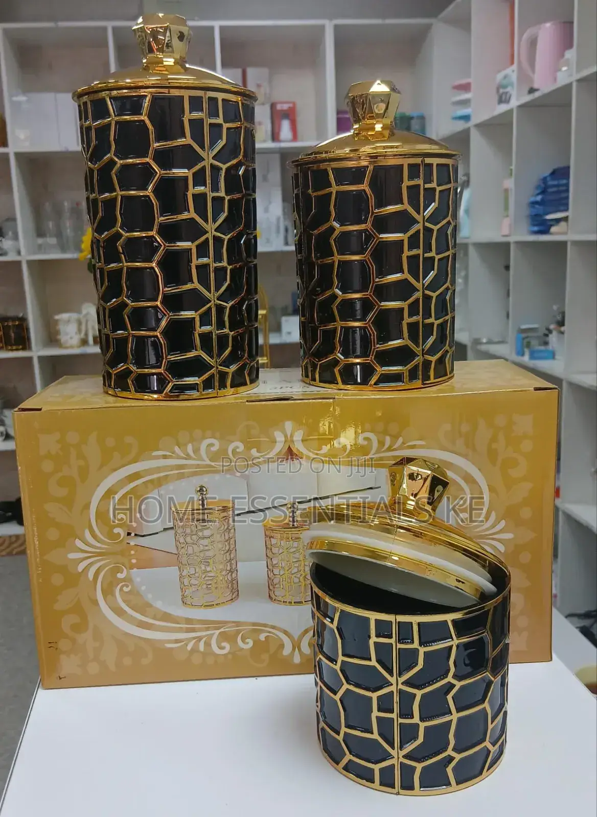 3 in 1 Canisters Set/Storage Jars-Black White