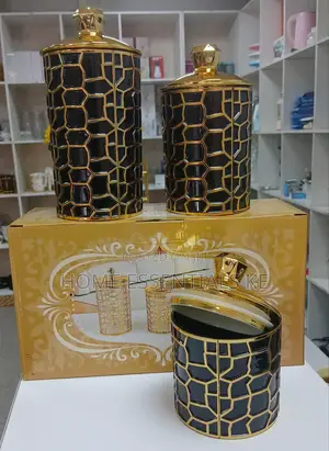 3 in 1 Canisters Set/Storage Jars-Black White