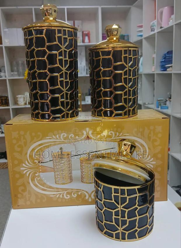 3 in 1 Canisters Set/Storage Jars-Black White