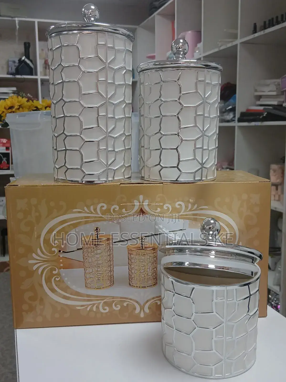 3 in 1 Canisters Set/Storage Jars-Black White