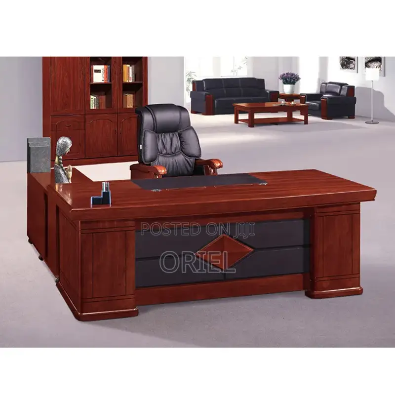 Office Desk : Modern L-Shaped Mahogany Executive Desk
