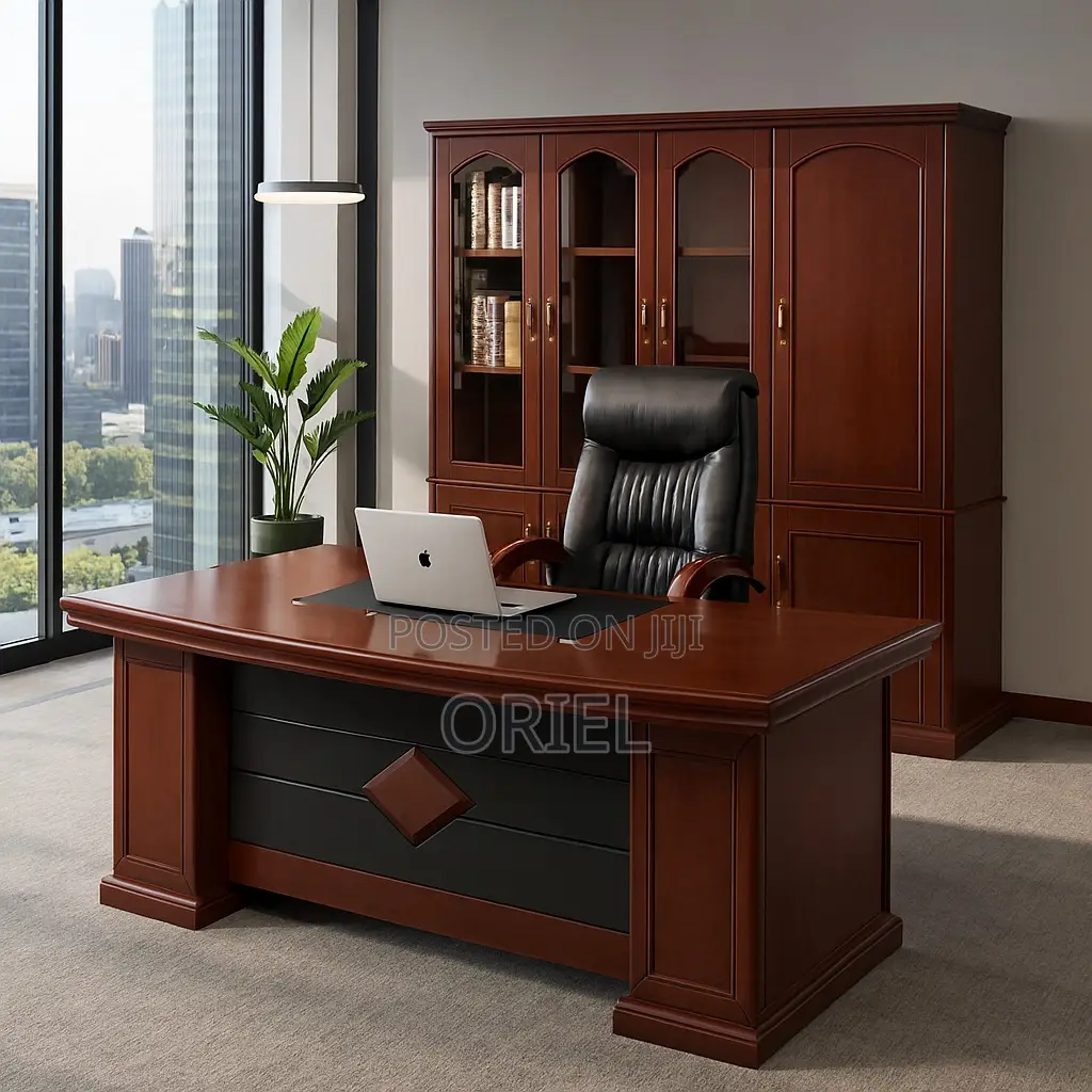 Office Desk : Modern L-Shaped Mahogany Executive Desk