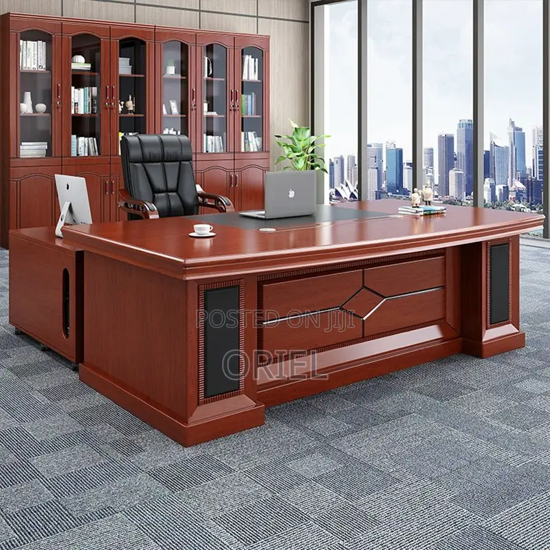 Office Desk : Modern L-Shaped Mahogany Executive Desk