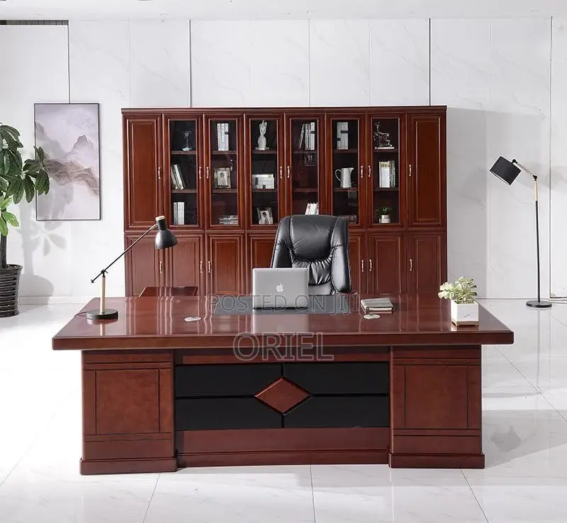 Office Desk : Modern L-Shaped Mahogany Executive Desk