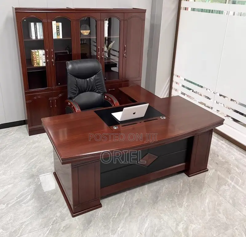 Office Desk : Modern L-Shaped Mahogany Executive Desk