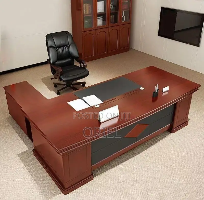 Office Desk : Modern L-Shaped Mahogany Executive Desk