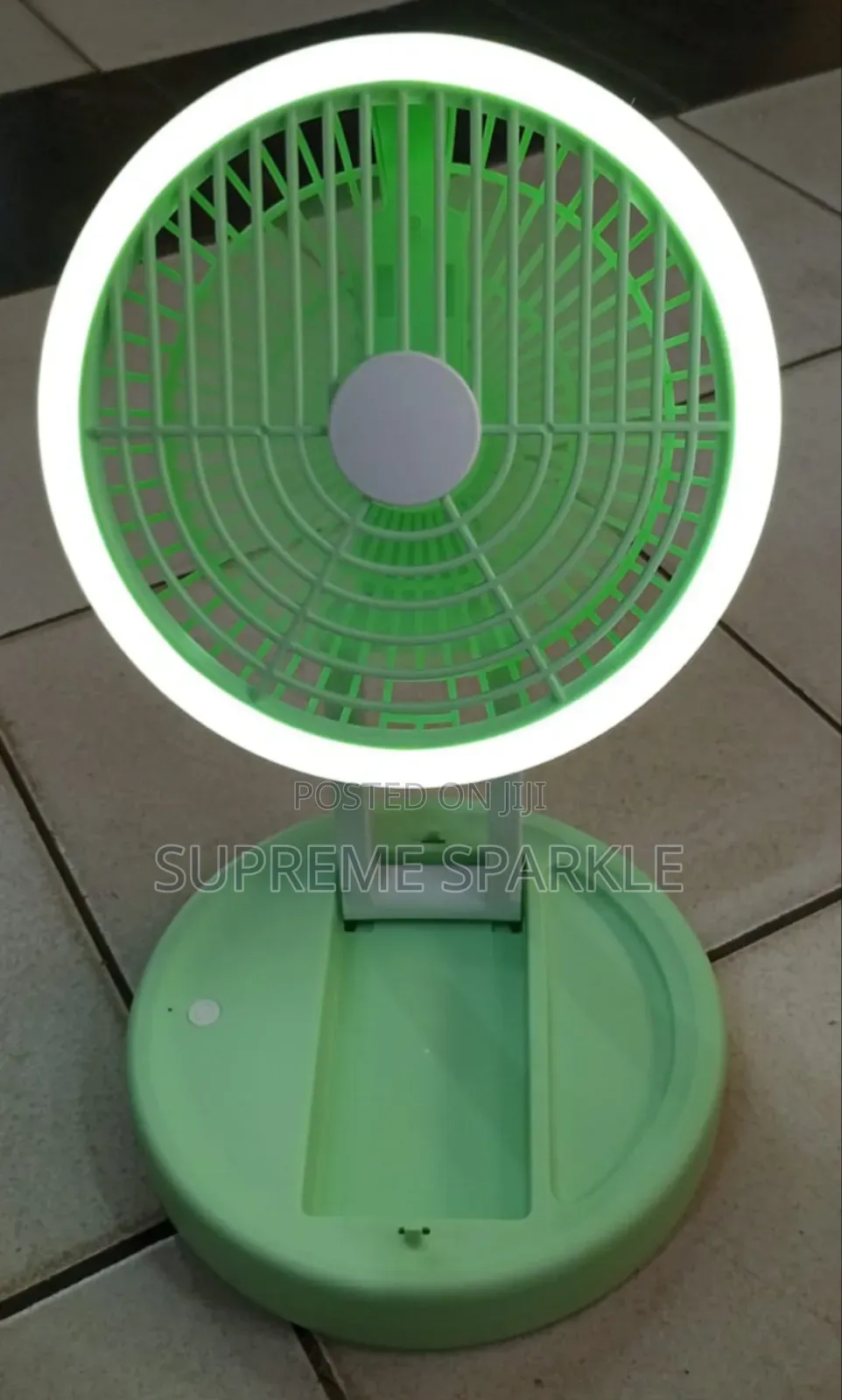 Foldable Rechargeable Fan With an Led Ring Light.