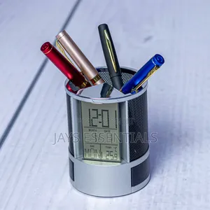 Digital Mesh Desk Organizer With Clock Display Pen Holder