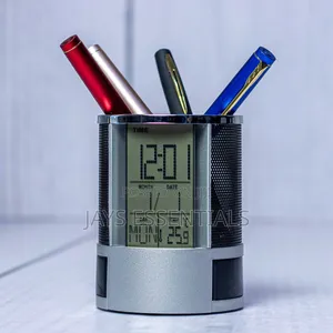 Digital Mesh Desk Organizer With Clock Display Pen Holder