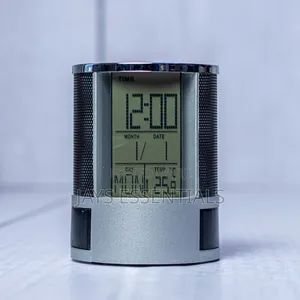 Digital Mesh Desk Organizer With Clock Display Pen Holder