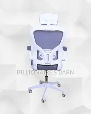 White Ergonomic Chair •Support That Lasts, Adjustable Headrest Support