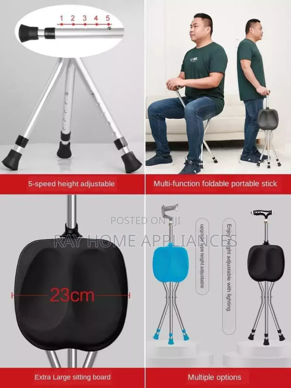 2 in 1 Elderly Walking Stick Cum Stool