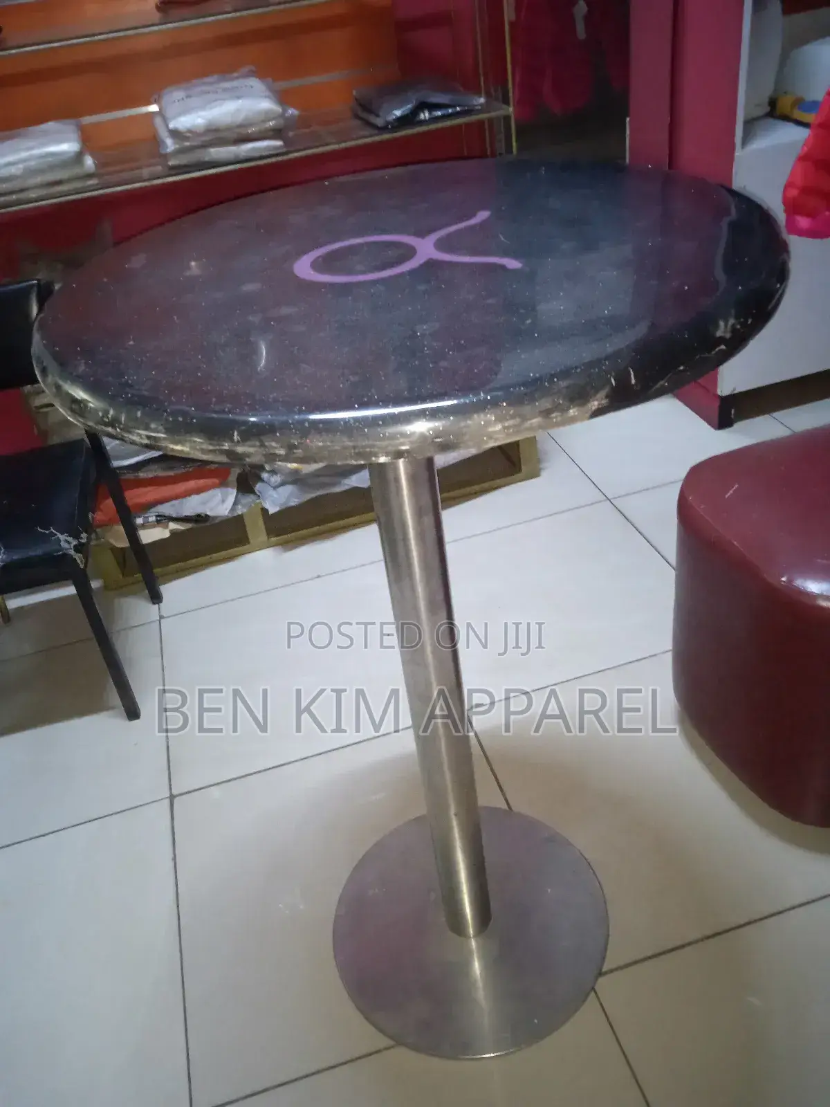 Marble Top High Round Table With Stainless Steel Stand