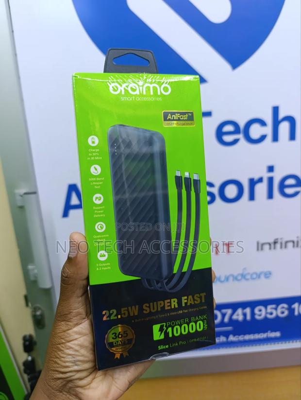 Oraimo Slice Link Pro Powerbank With Inbuilt Cables ( 10000mah,22.5w)