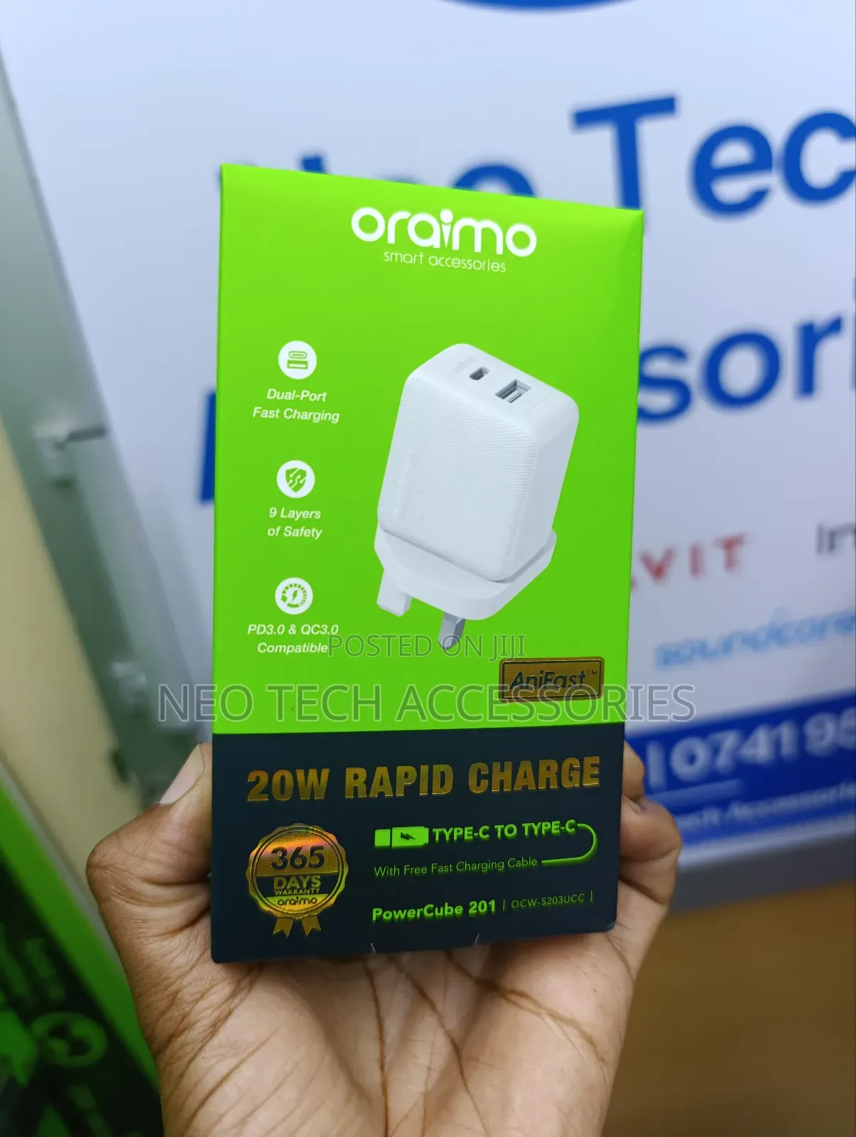 Oraimo 20w Type C to Type C Fast Charger(Power Cube 201)