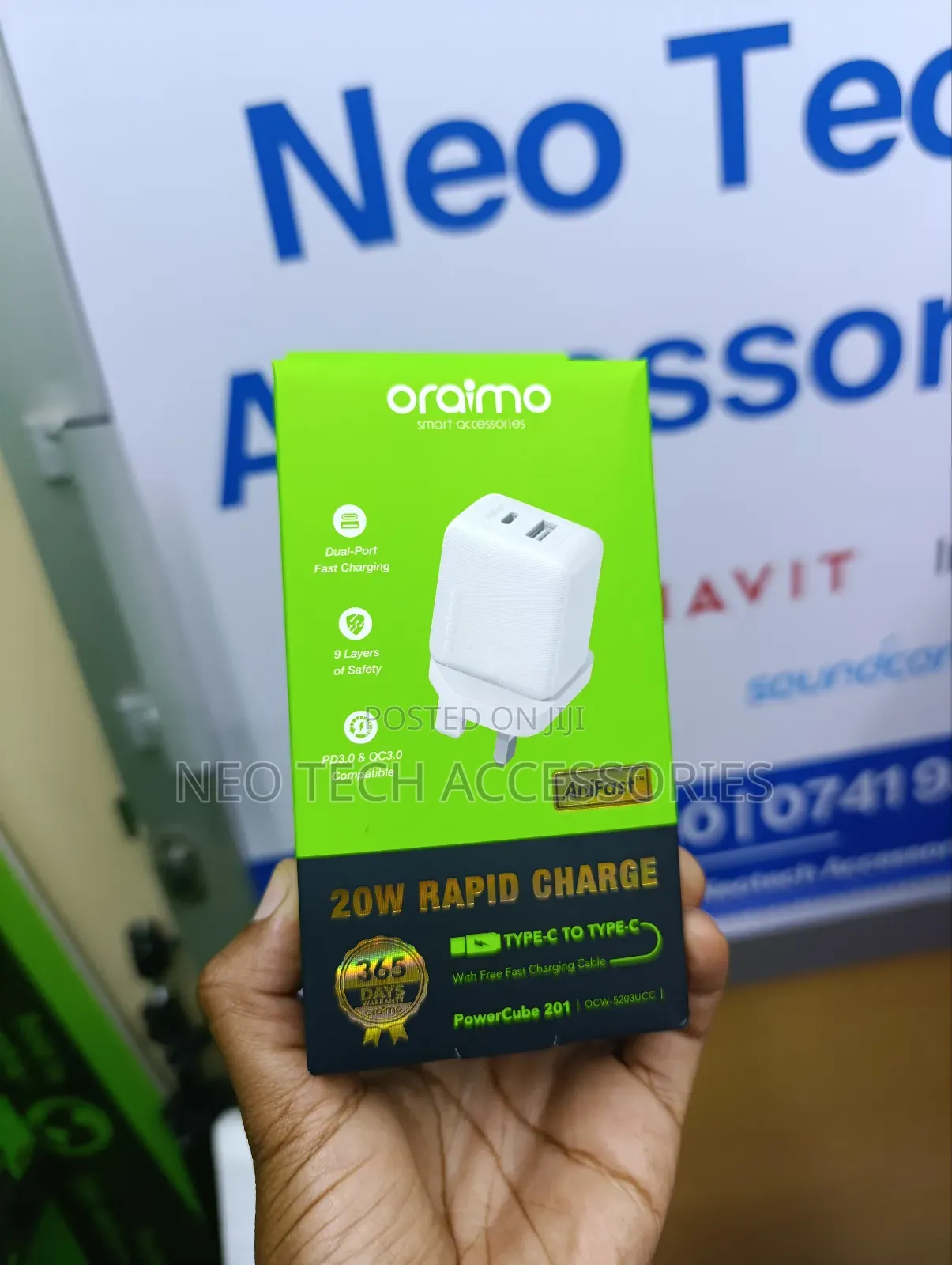 Oraimo 20w Type C to Type C Fast Charger(Power Cube 201)