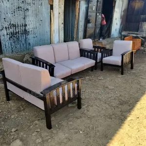Wooden Upholstered 7-Seater Open Sofa Set