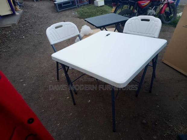 4-Seater Heavy Duty Folding Table With 2 Plastic Chairs – White - main view