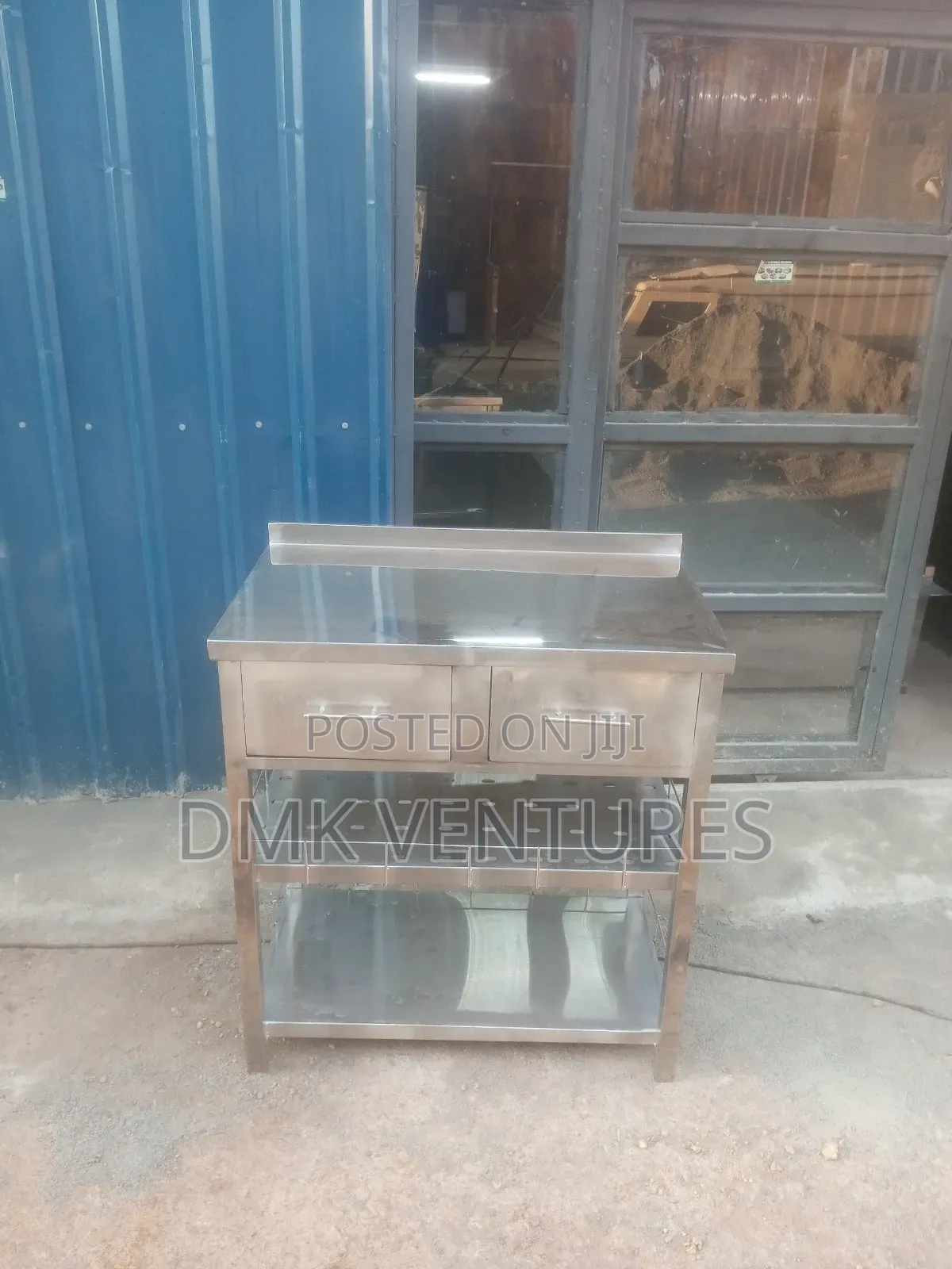 Stainless Steel Working Table Top With Drawers and Double Shelves
