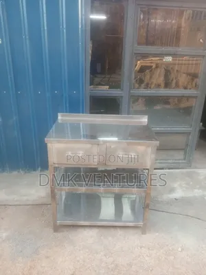 Stainless Steel Working Table Top With Drawers and Double Shelves