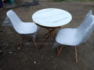 Modern Marble-Top Round Dining Table With 2