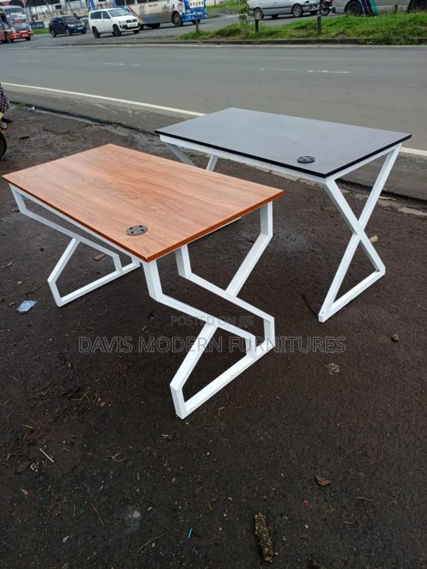 Modern Office Desk With Cable Port White Metal Legs - main view
