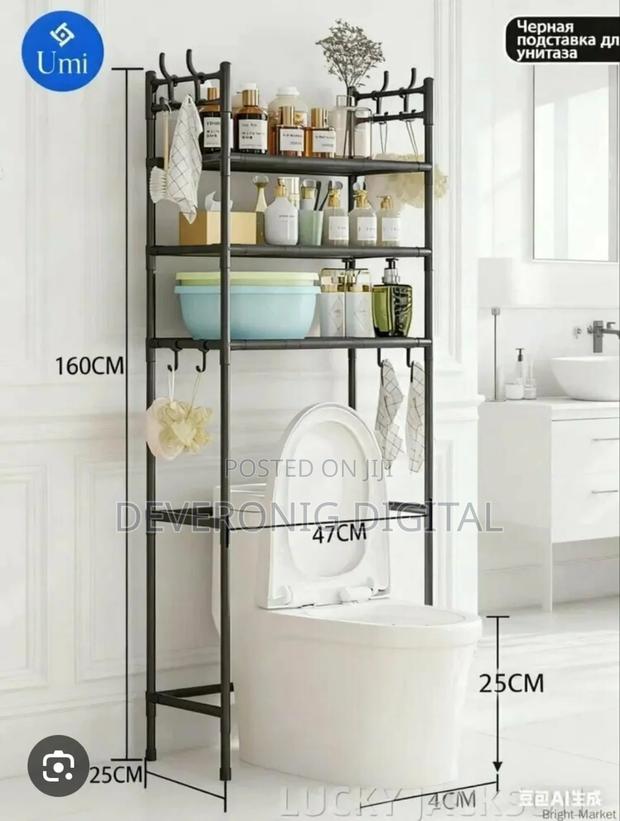Yh6608a Detachanle Metallic 3 Layer Toilet Rack With Hooks - thumbnail 3