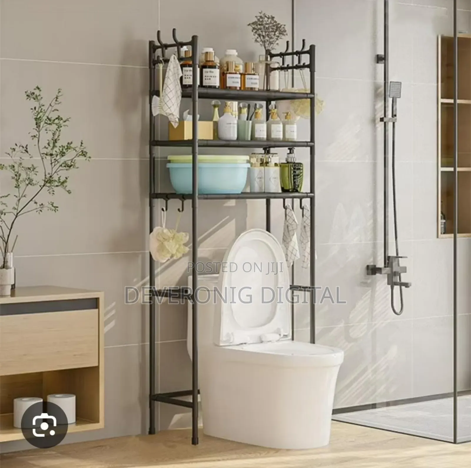 Yh6608a Detachanle Metallic 3 Layer Toilet Rack With Hooks