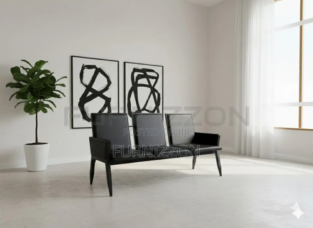 Black Pu Padded 3 Seater Reception Bench