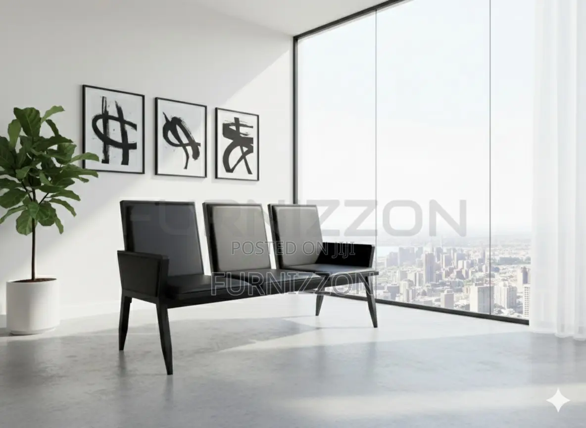 Modern Black 3 Seater Pu Waiting Bench