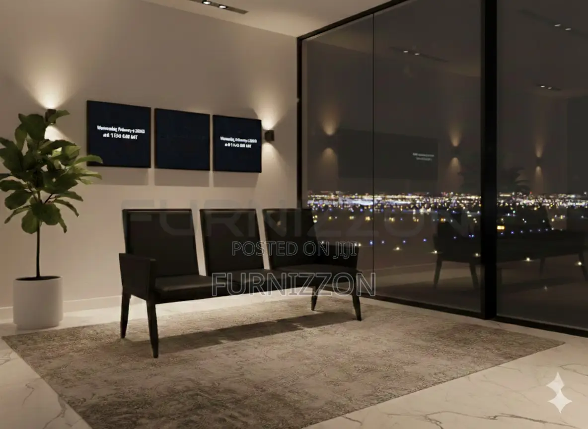 Office Reception 3 Seater Black Pu Bench